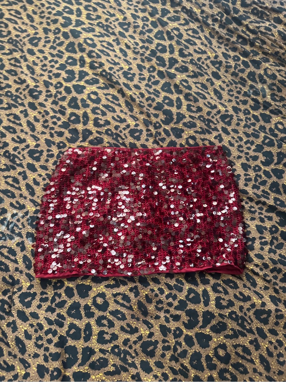 Red Sequin Mini Skirt with Shorts